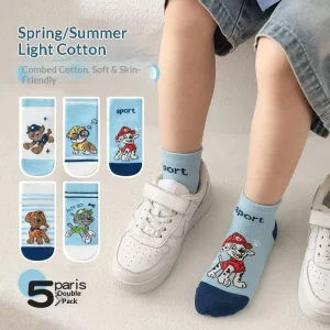 Boys Spring Summer Breathable Cotton Casual Short Socks with Cute Cartoon Dog Pattern for Kids