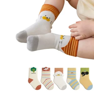 Boys’ and Girls’ Thin Jacquard Cotton Antibacterial Cartoon Striped Korean-Style Mid-Calf Newborn Baby Socks Spring