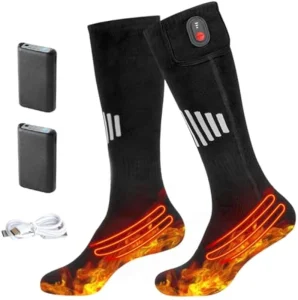 Breathable Anti Slip Sustainable Logo High Crew Warm Three Gear Adjustable Outdoor Sport Heating Socks With Battery