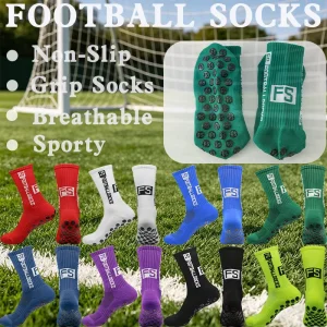 Breathable Athletic Soccer Grip Socks Anti slip Knitted Sweat Absorbent Autumn Crew Socks with Embroidery Custom Logo