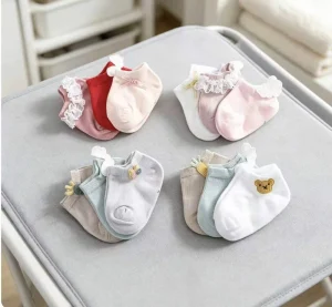 Breathable Baby Socks Cotton Knitted 0-3 Years Anti Slip Crew 3 Pairs Organic