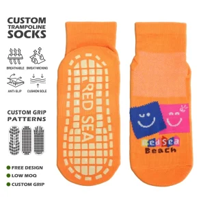 Breathable Cotton Kids Adults Non Slip Trampoline Socks Custom Anti Slip Grip Sock for Indoor Jumping