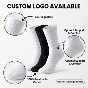 Breathable Cotton Mid Calf Sports Socks Knitted Elastic Moisture Wicking Durable For Running Fitness Gym Training Athletic Socks