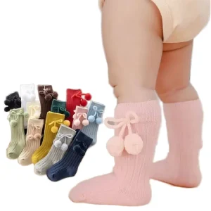 Breathable Cotton Socks for Baby Boys 6 12 Months Casual with Anti Slip Pom Pom Bow for Summer