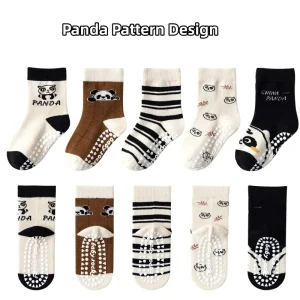 Breathable Cotton Woven Casual Ankle Socks for Toddlers Kids Big Kids Cute Unisex Seamless Anti Slip Grip 5 Pairs Per Set