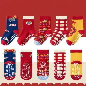 Breathable Cotton Woven Casual Ankle Socks for Toddlers Kids Big Kids Cute Unisex Seamless Anti-Slip Grip 5 Pairs Per Set