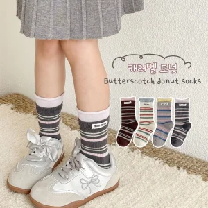 Breathable Cute Striped Boneless Spring Autumn Trendy Crew Tube Girls Children Socks for Kids Daily Casual Wear