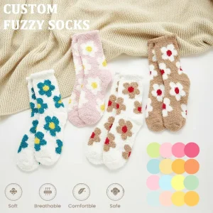 Breathable Design Winter Lounge Logo Socks Women Fluffy Crew Thermal Fuzzy Socks Warm Custom Socks