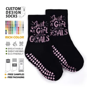 Breathable Knit Non Slip Grip Sock Custom Logo Design Letter Pattern Grip Sock for Children Kids Anti Slip Socks