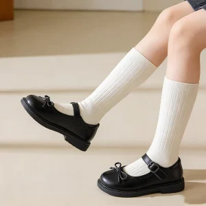 Breathable Knitted Eco Friendly Kids Girls Socks Daily Life Wear White Long Children’s