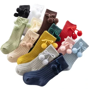 Breathable Nylon Crew Socks for Baby Boys 6-12 Months Anti Slip Pom Pom Bow Casual Crew for Autumn Season