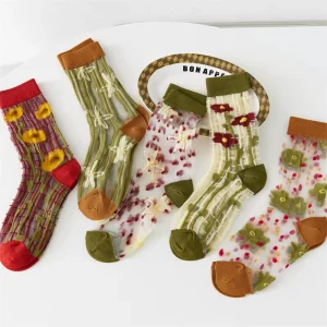 Breathable Polka Dot Glass Women’s Socks Candy Color Summer Socks Fashionable Flower Decoration Socks