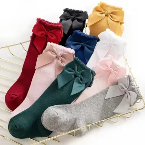 Breathable Princess Pink Spanish Baby Knee High Dress Socks for Teens Young Girls Cotton