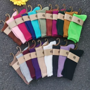 Breathable Ribbed Casual Dress Socks Custom Solid Knit Colorful Cotton Women’s Spring Socks