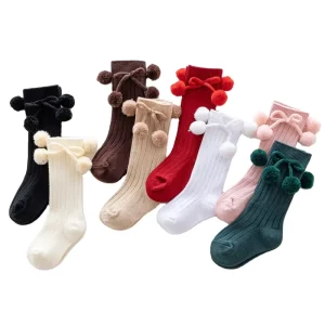 Breathable Solid Color Ball Cute Fashion Combed Cotton Crew Baby Socks