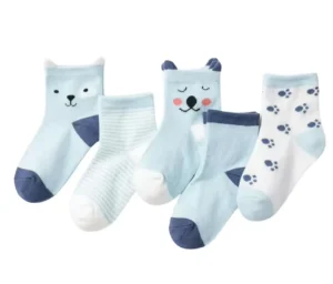 Breathable Thin Knitted Cotton Children’s Socks Cute Cartoon Ear Design Jacquard Printed Summer 5 Pair Combo Pack for Boys