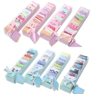Breathable and Sweat Absorbent Children’s Socks Pure Cotton Letter and Cartoon Gift Box Socks 7pcs set