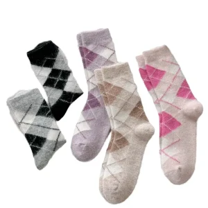 British Style Winter Men’s Crew Casual Warm Thick Socks with Angora Rabbit Hair Wool Plaid Pattern