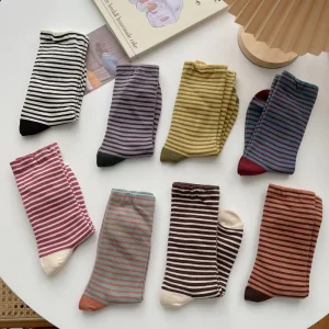 British style fashion classic dress socks men plaid stripes vintage cotton funny Striped Women’s Vintage Cotton Socks