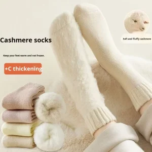 Brushed Knitted Sweat-Absorbent Women’s Winter Mid-Calf Fleece-Lined Thickened Postpartum Sleep Warm Plush Floor Long Socks