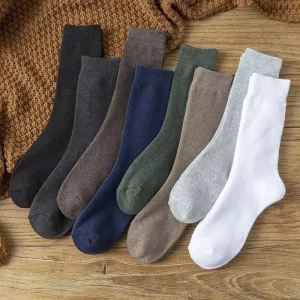 Bulk Plain White Black Thick Terry Mid Calf Socks Male Casual Polyester Warm Crew Socks for Men