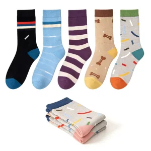 Business Casual Stripe Socks 5-Pack Contrast Cuff Minimalist Design Soft Cotton Daily Anti-Bacterial No Show Color Mix