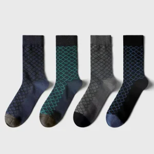 Business Men Socks Dress Socks Novelty Combed Cotton Fashion British Gentleman Diamond Crew Socks Male for All Season