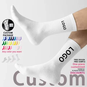 CUSTOM Unisex Embroidered Tennis Athletic Logo Running Ankle Oem Designer Compression Cotton Men’s Sports Custom Crew Socks