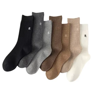 Calf High Tube Socks Spring Autumn Fashion Trendy Cotton Young Girl Letter Embroidery Solid Color Women’s Pile Socks