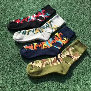Camouflage Color Block Athletic Crew Socks Spring Cuff Thickened Durable Breathable Outdoor Hiking Performance Socks