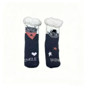 Candy Cane Xmas Crew Indoor Socks for Kids with Anti Slip Grips Winter Cartoon Knitted Breathable Disposable