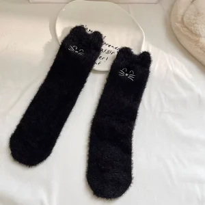 Cartoon 3D Australian Fleece Mid Calf Socks Fleece Thickened Warm Long Calf Socks Winter Postpartum Confinemen