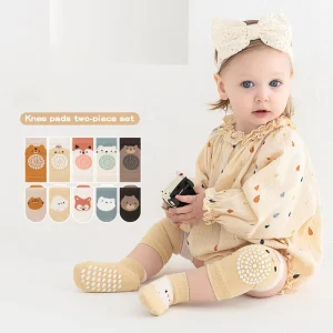 Cartoon Animal Baby Crew Knee Pads Socks Set Knitted Anti-Slip Breathable Eco-Friendly Soft Cotton Safety Gear for Infants