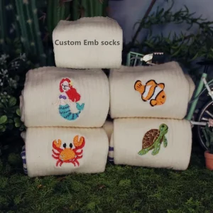 Cartoon Crab Turtle Fish Socks Animal Embroidered Socks Custom Embroidery