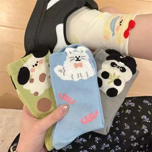 Cartoon Design Sense Women’s Spring Summer Thin Mid length Socks Pure Cotton Sweat Absorbent Casual Cute Ins Trendy Korean Style
