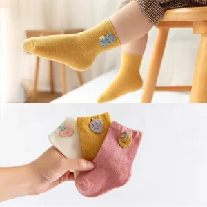 Cartoon Embroidered Baby Socks Cotton Crew High Fall Winter Patch for Boys Girls Anti Bacterial Knitted Bulk Pack