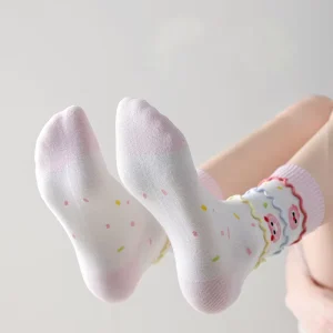 Cartoon Korean Fashion Thin Summer Cotton Socks Anti-Slip Funny Fries Pile Design High Ankle Knitted Technique Animal Pattern