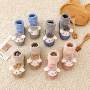 Cartoon Little Sheep Baby Shoes Socks Cotton Fiber Mid Calf Thickened Non Slip Durable Autumn Winter Soft Soled Floor Animal