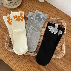 Cartoon Socks Women’s Mid-Calf Socks Autumn Cute Cat Three-Dimensional Accessories Animal Long Socks for Women