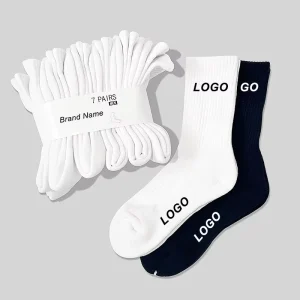 Casual Athletic Gym Crew White Cushioned Padded Custom Logo Embroidery Jacquard Socks Custom Sport Socks Cotton