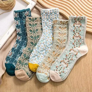 Casual Autumn Winter New Ins Versatile Internet Celebrity High Beauty Palace Style Socks Retro Relief Breathable Long Tube Socks