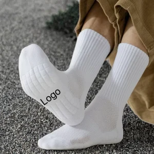 Casual Cotton Spandex White Sports Men Crew Socks Anti-Slip Plaid Bottom Cushion Standard Autumn