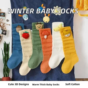 Casual Crew Knitted Sporty Winter Kids Socks Cartoon 3D Newborn Toddler Cotton Customizable