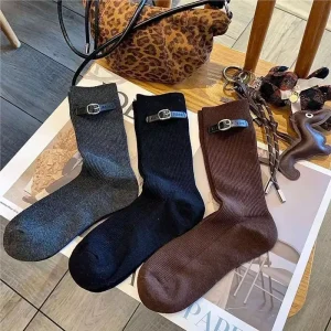 Casual Crew Socks Women’s Heavy Embroidered Garter Clip Vintage Ins Style Medium Calf Socks