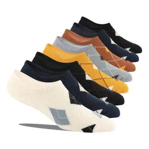 Casual Daily Socks Classic Diamond Grid Design Cotton Men Socks Low Cut Sports Socks With Silicon Grips