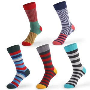 Casual Style Custom Striped Dress Socks With Custom Logo Fashionable Funny Pattern Design