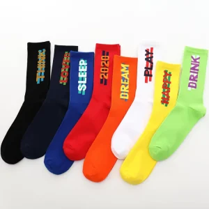 Charming Custom Spring Sports Gym Socks Breathable Letter Crew Cotton Dress Socks for Running Comfort Socks With Logo