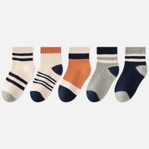 Children Boys’ Summer Thin Jacquard Breathable Ankle Socks Pure Cotton Pack of 5 Pairs