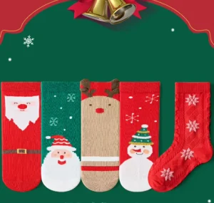 Children Christmas Socks Set Cute Fun Crew Comfortable Knitted Santa Pattern for Kids Girls Boys Babies