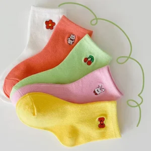 Children Socks Set Cute Funny Cotton Unisex Happy Children’s Socks Embroidery Children Cotton Knitting Pattern Socks Pure Color